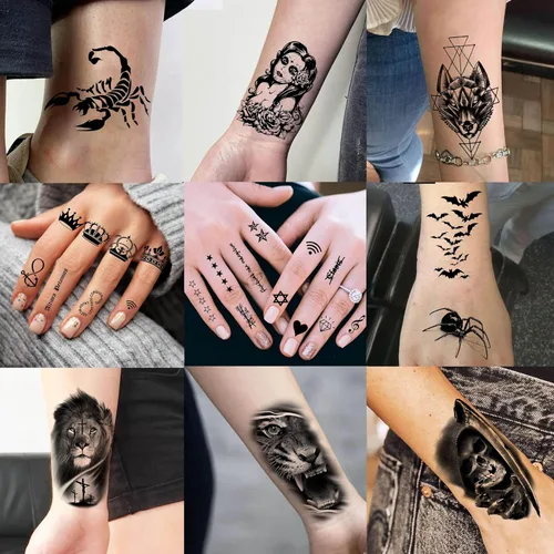 Miniatura 6 de 60 hojas de tatuajes temporales 3D de león y tigre geniales para hombres y mujeres, tatuajes falsos pequeños y aterradores de diablo, calavera