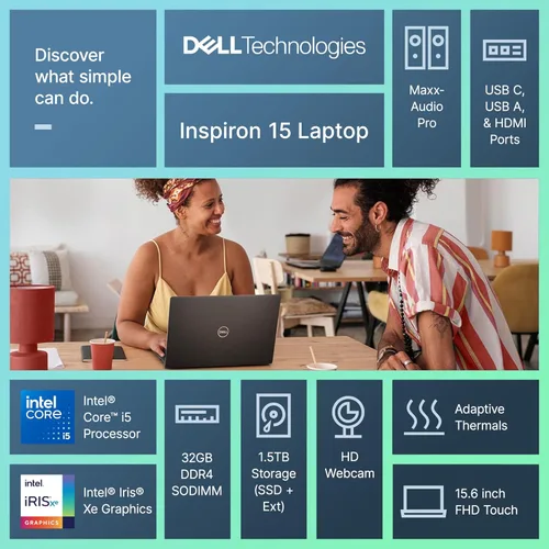 Miniatura 2 de Dell Inspiron 15 - Laptop empresarial con pantalla táctil, Lifetime Office, AI Copilot, 15.6 pulgadas FHD, Intel i5 de 10 núcleos (hasta 4.5 GHz)