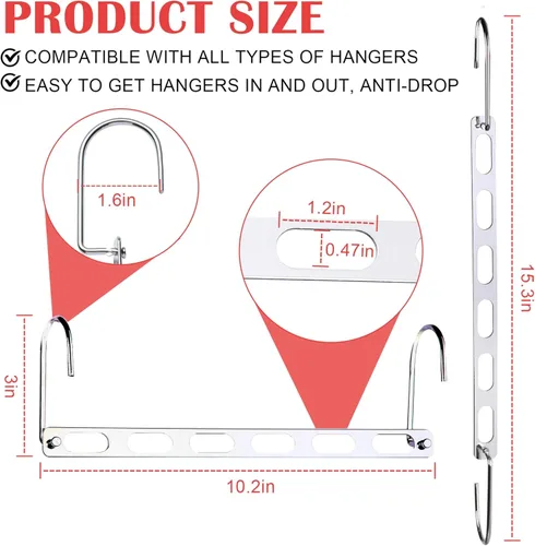 Miniatura 6 de 12 unidades de perchas para ahorrar espacio para ropa, organizador de perchas metálicas plegables, ahorradores de espacio para ropa, organizadores