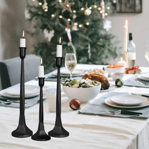 Miniatura 6 de Juego de 3 portavelas cónicos, de hierro fundido, altos para bodas, mesa de comedor, Halloween y decoración de otoño, decoración del hogar