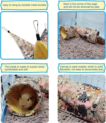 Miniatura 4 de Hamaca para hurón y túnel de rata de indias, túnel de esquina de animales pequeños, tubos y cama para erizo, cerdito de chinchilla, juguetes y 4.