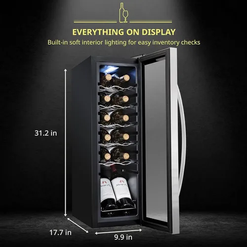 Miniatura 8 de SCHMÉCKÉ Refrigerador de vino con compresor de 12 botellas con cerradura, gran bodega independiente para vino tinto, blanco, champán o espumoso