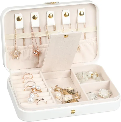 Miniatura 20 de Joyero pequeño, joyero de viaje portátil para mujer, mini organizador de viaje de 2 capas, regalo para mujeres y niñas, negro A