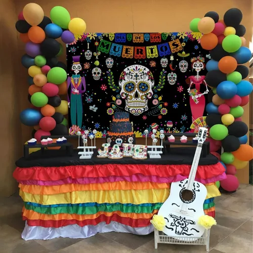 Miniatura 2 de Mocsicka Telón de fondo del Día de los Muertos mexicano, Día de los Muertos, fiesta de calavera de azúcar, decoración de fiesta, decoración
