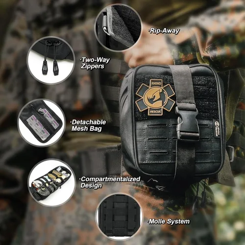 Miniatura 3 de RHINO RESCUE IFAK Kit de Trauma con Torniquete C-A-T, Bolsa Táctica de Primeros Auxilios Molle para Militar, Combate, Auto, Acampada, Senderismo
