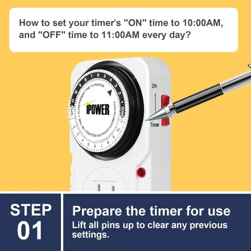 Miniatura 2 de iPower Temporizador mecánico enchufable de 24 horas, temporizador para enchufes eléctricos acuario conectado a tierra, luz de crecimiento