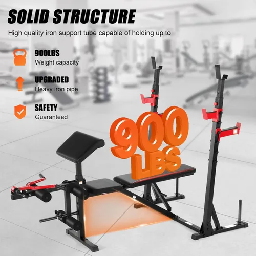 Miniatura 3 de Aceshin Banco de Pesas Olímpico, Banco de Pesas Ajustable de 900 LBS y Rack de Sentadillas, Set de Press de Banca con Extensión de Piernas, Negro