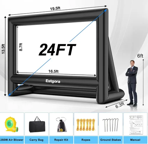 Miniatura 3 de Estgora Pantalla de cine inflable de 24 pies, pantalla de proyector inflable para exteriores, pantalla de proyector inflable con soplador de aire