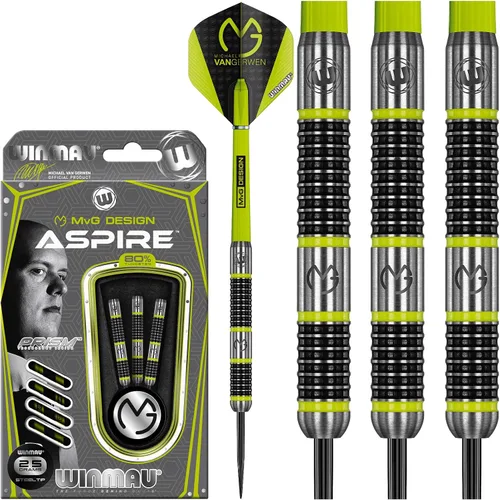 Miniatura 9 de WINMAU Michael Van Gerwen MvG Aspire - Juego de dardos con punta de acero de tungsteno con vuelos de prisma y ejes de nailon (tallos)