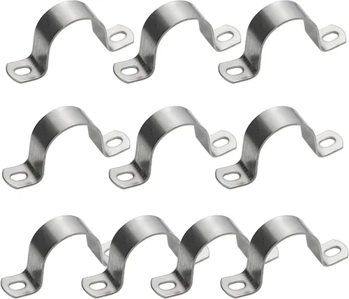 Miniatura 7 de AKIHISA Abrazadera de correa de tubo en U resistente de 1.575 in de 2 agujeros, 10 abrazaderas rígidas de acero inoxidable 304 para correa de tubo