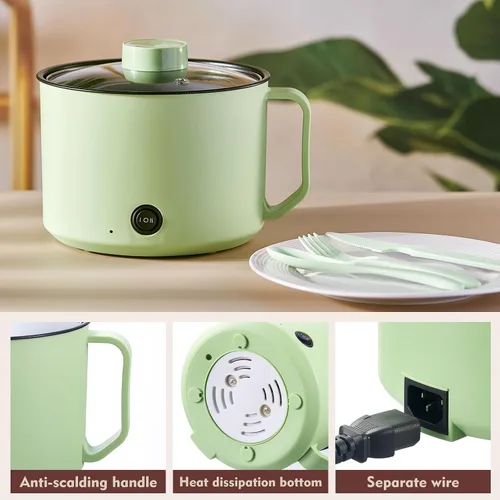 Miniatura 4 de 2 Piezas 1.8L Olla Eléctrica para Ramen Olla Caliente Eléctrica Cocinadora de Fideos de Doble Potencia, Protección contra Hervir en Seco