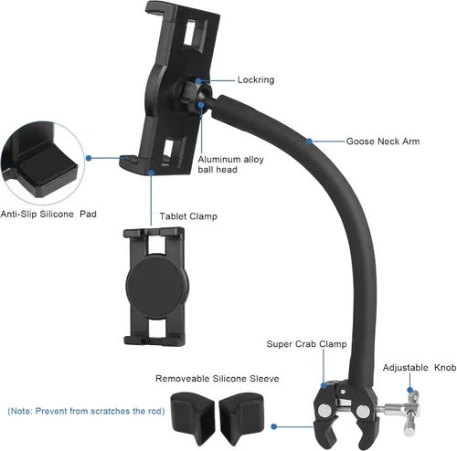 Miniatura 4 de Mippko Soporte para tableta para cinta de correr/elíptica/bicicleta giratoria/pelotón/ciclo interior, brazo de cuello de cisne, soporte