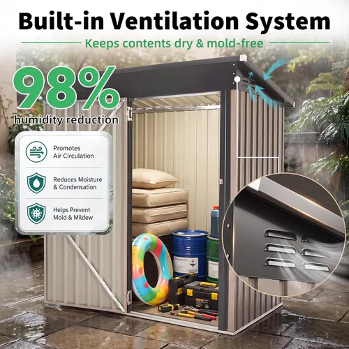 Miniatura 4 de AECOJOY Cobertizo de almacenamiento de metal para exteriores de 3 x 5 pies, cobertizo de herramientas de jardín resistente con puerta de gran