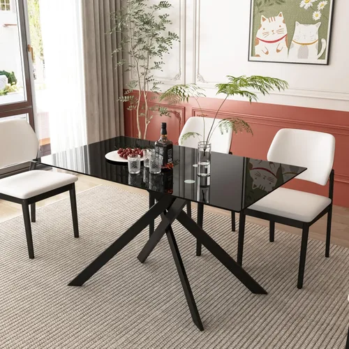 Miniatura 9 de Mesa de comedor rectangular de 51.18" de vidrio templado, mesa de cocina con patas de metal, elegante y robusta mesa de cena para el hogar y la cena