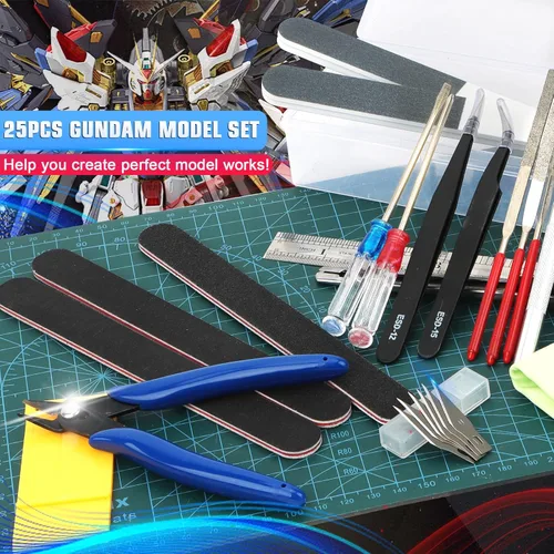 Miniatura 8 de Kit de herramientas de modelo Gundam profesional de 25 piezas, herramientas de construcción de pasatiempos, juego de manualidades Gundam Modeler