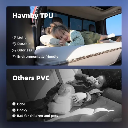 Miniatura 2 de Havnby Colchón para Camión, Cama de Camping de Espuma de Aire de TPU, Cojín Inflable para Asiento Trasero con Bomba Recargable Integrada, Colchón