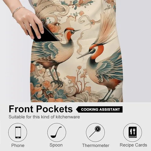 Miniatura 5 de MUSM Apron for Adults - 27.6 X 31.5 Inch, Heavy-Duty Polyester Aprons with Two Large Pockets, Waterproof Painted Bird Pattern Kitchen Apron for