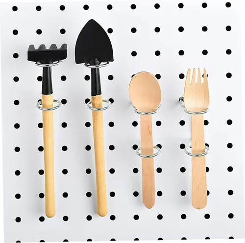 Miniatura 7 de OSALADI 5 piezas de gancho para tablero de clavijas, soporte de metal, organizador de utensilios de cocina, alicates, ganchos para colgar tablero