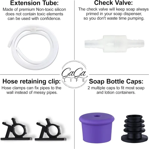 Miniatura 2 de GAGALIFE - Juego de tubo de extensión para dispensador de jabón para fregadero, tubo de silicona de grado alimenticio de 47 pulgadas con válvula