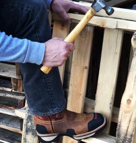 Miniatura 2 de King Welt Buffalo Tan - Botas de trabajo de cuero de alta calidad antideslizantes para hombre, puntera de acero, punta cuadrada, sin cordones