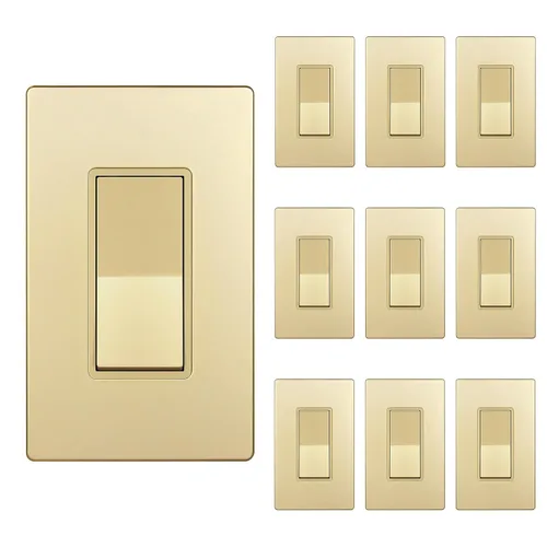 Miniatura 49 de ENERLITES Decorator Paddle Rocker Interruptor de luz, acabado brillante, un solo polo, 3 cables, tornillo de tierra, grado residencial, 15 A, 120