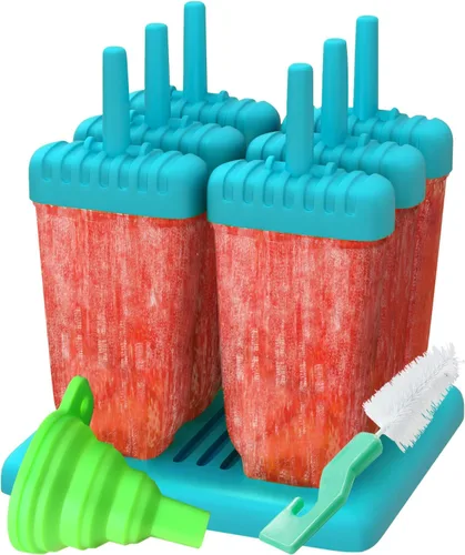 Ozera - Moldes para paletas de hielo, 6 moldes reutilizables para hacer paletas de hielo, bandejas duraderas para hacer paletas, vienen con embudo y