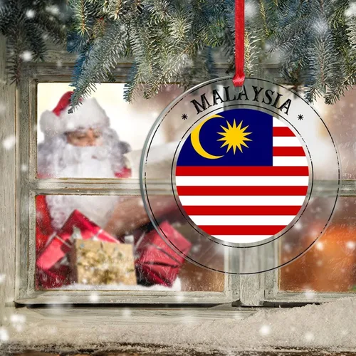 Miniatura 6 de Adornos de Navidad de Malasia, bandera de Malasia, adornos acrílicos, colgante para árbol de Navidad, bandera nacional, recuerdo del país