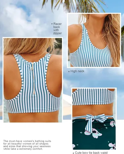 Miniatura 4 de MOLYBELL Traje de baño de una pieza para mujer de talle alto monokini estampado floral con cremallera
