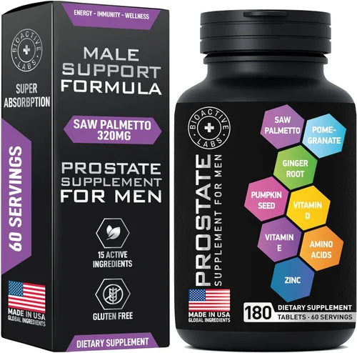 Suplementos para la salud de la próstata - Saw Palmetto para hombres 320 mg, extracto de semilla de calabaza para la salud masculina - 180 tabletas