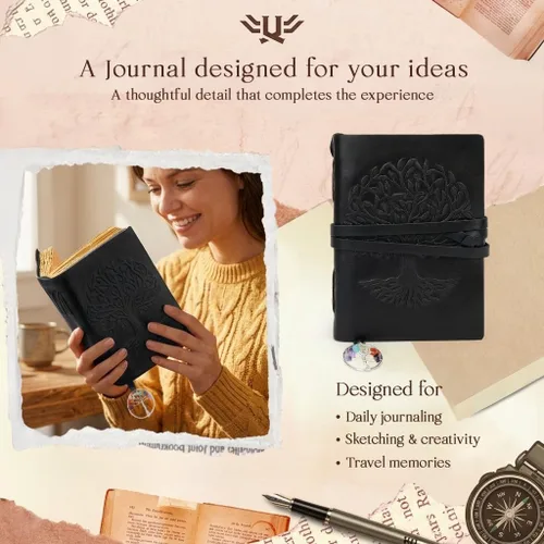 Miniatura 7 de Diario de cuero para mujeres y hombres, 200 páginas, 5 x 7 pulgadas, regalos para mujeres, diario de viaje, cuaderno de mujer, marcador de 7 chakras