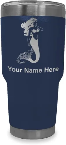 Miniatura 32 de LaserGram Vaso aislado al vacío de 20 onzas, sirena, grabado personalizado incluido (negro)