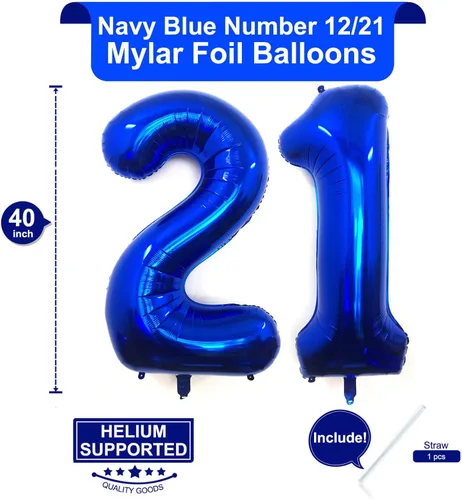 Miniatura 2 de Globos gigantes de 40 pulgadas, color azul marino, gigantes, gigantes, gigantes, enormes de aluminio de 12 o 21, globos digitales de número de Azul