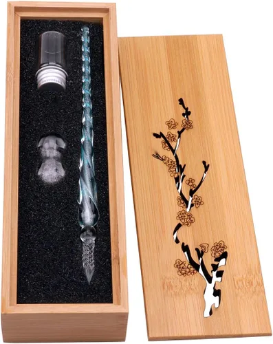 Juego de bolígrafos de inmersión de cristal, vintage, hecho a mano, bolígrafo de firma de cristal, elegante bolígrafo de inmersión de cristal,