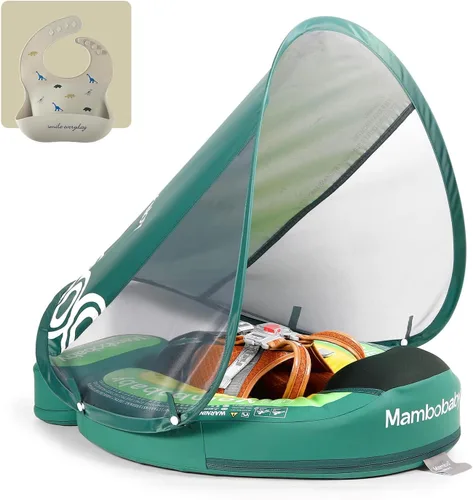Mambobaby Flotador de piscina para bebé con toldo y cola, flotador de natación para bebé, no inflable, flotador sólido para bebé, mejorado, suave,