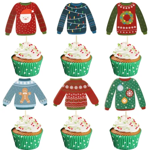 Miniatura 21 de Gyufise 24 piezas Adornos para cupcakes de jengibre de Navidad con purpurina, adornos para cupcakes de jengibre para revelar el género, púas