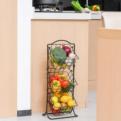 Miniatura 4 de Cesta de frutas de 3 niveles para encimera de cocina o piso, cesta de frutas para verduras y aperitivos, soporte de almacenamiento de metal