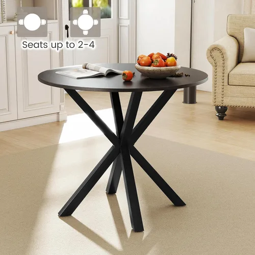 Miniatura 5 de Tangkula Mesa de comedor redonda de 36 pulgadas, mesa de cocina moderna de mediados de siglo con patas de madera de goma, mesa vintage con base