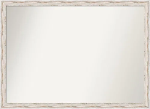 Miniatura 529 de Amanti Art Espejo de baño blanco para sobre el fregadero, 30 x 35 pulgadas, espejo de tocador rectangular estrecho de Eva de oro blanco, marco