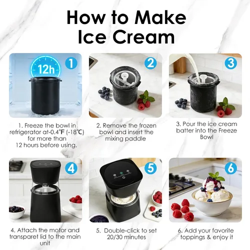 Miniatura 5 de KITOART Máquina para hacer helados, mini máquina eléctrica de alta calidad para helados, sorbetes y yogur congelado, funcionamiento de bajo ruido