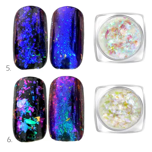Miniatura 5 de Juego de 6 frascos de copos de uñas de camaleón con purpurina iridiscente (camaleón claro)