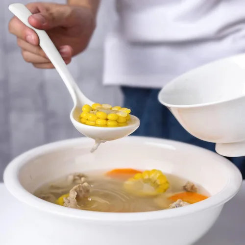 Miniatura 8 de Juego de 2 cucharones de cerámica con cucharón grande para sopa con espumadera, cucharones ranurados, cucharones de cocina, cucharas coladoras