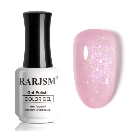 Miniatura 9 de RARJSM Esmalte de Uñas en Gel Rosa con Purpurina Nude, Rosa Brillante con Pigmento Dorado Brillante, Esmalte de Uñas en Gel Gelatinoso Transparente