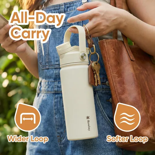 Miniatura 6 de KEWIXY Botella de agua aislada de 18 onzas con pajilla, tapa 2 en 1, popote y boquilla, a prueba de fugas, soporte para vasos, acero inoxidable