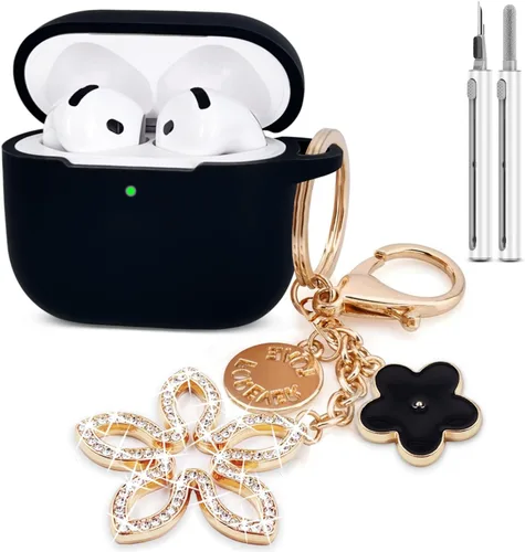 Funda compatible con AirPods 4, funda protectora de silicona para Airpod 4 con llavero brillante, funda para auriculares inalámbricos Apple AirPods