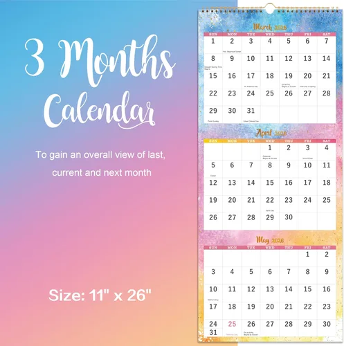 Miniatura 3 de Calendario de pared 2025 – Calendario de pared de 3 meses (plegado en un mes), enero de 2025 a diciembre de 2025, 11.25 x 26 pulgadas, calendario