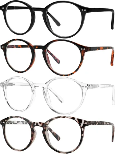 Miniatura 2 de Yogo Vision Gafas de lectura para mujeres y hombres, lentes de lectura con bloqueo de luz azul, redondos, color negro, cristal, gris leapord, marrón