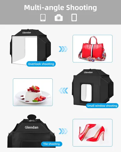 Miniatura 3 de Caja de Luz Portátil Glendan para Fotografía: Caja de Foto Profesional Ajustable de 16"x16" con Luces LED CRI 480 de Alta Calidad - Caja de Luz