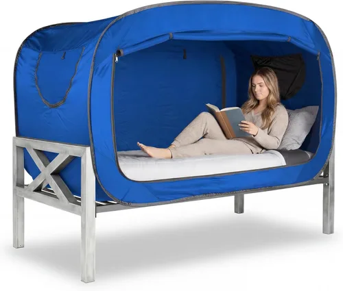 Miniatura 14 de ANC POP Tienda de Cama Twin Dosel de Cama Tienda de Ensueño Portátil para Adultos Tiendas de Dormir Interiores con 2 Puertas Tiendas de Espacio Negro