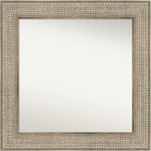 Miniatura 221 de Amanti Art Espejo de baño plateado para sobre fregadero, 26 x 26 pulgadas, espejo cuadrado de níquel pulido, marco de madera tradicional mediano, se
