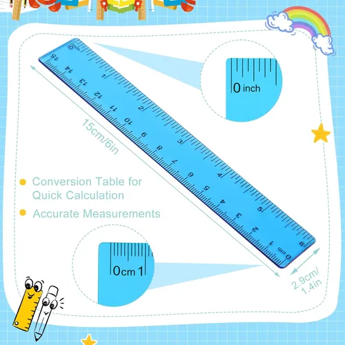 Miniatura 2 de EBOOT Paquete de 2 reglas de plástico rectas, herramienta de medición de plástico para la oficina escolar de estudiantes, color azul, 6 pulgadas
